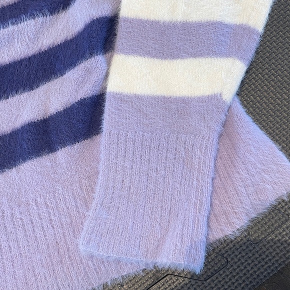 Buffalo David Bitton Fuzzy Striped Sweater in Lavender and Cream - Picture 5 of 5